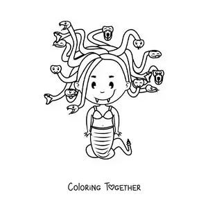 Coloring page of a kawaii cartoon Gorgon