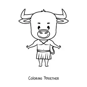 Coloring page of a kawaii cartoon Minotaur