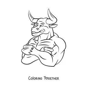 Coloring page of the angry Greek Minotaur in cartoon style