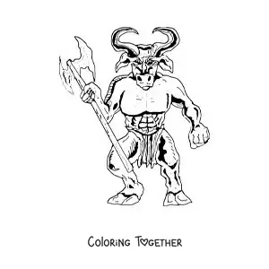 Coloring page of a scary Minotaur