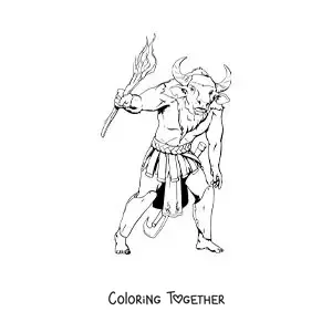 Coloring page of a realistic Minotaur