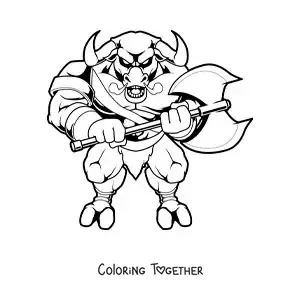 Coloring page of the fantastic Minotaur with an axe