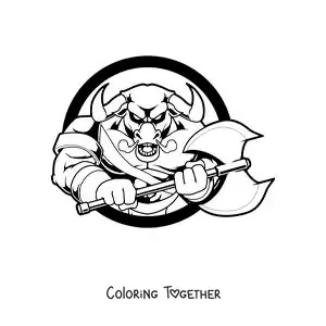 Coloring page of the Minotaur from mythology with an axe