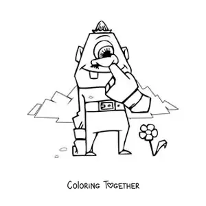 Coloring page of a funny cartoon Cyclops