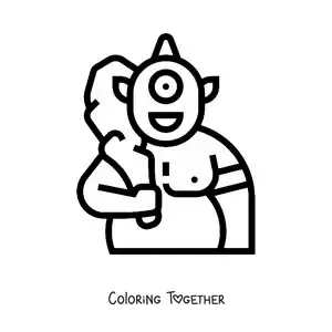 Coloring page of a cartoon Cyclops from mythology with a baseball bat