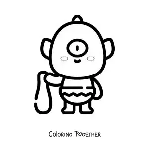Coloring page of a cute kawaii baby Cyclops from mythology in cartoon style
