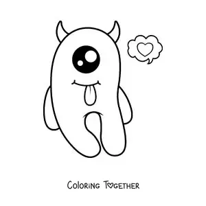 Coloring page of a cute kawaii one-eyed monster