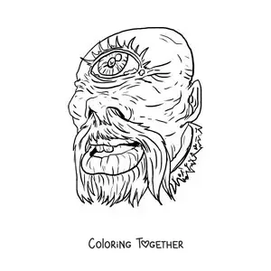 Coloring page of the face of a realistic Cyclops