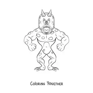 Coloring page of a monstrous cartoon Cyclops