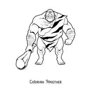 Coloring page of a one-eyed giant with a club