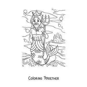 Coloring page of King Triton in the sea