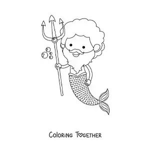 Coloring page of Triton the Greek god in cartoon style