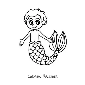 Coloring page of a kawaii merman