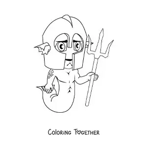 Coloring page of a cartoon merman with a helmet