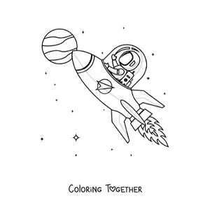Coloring page of an astronaut piloting a spaceship