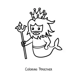 Coloring page of the god Triton from Greek mythology in kawaii style