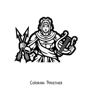 Coloring page of Apollo with his lyre and arrows
