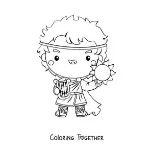 Coloring page of Apollo the sun god in kawaii cartoon style