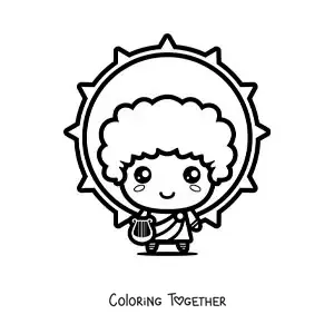 Coloring page of the god Apollo and the sun in kawaii cartoon style