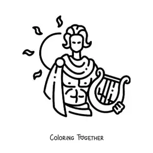 Coloring page of the god Apollo and the Sun
