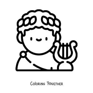 Coloring page of Apollo the Greek god in cartoon style with a lyre