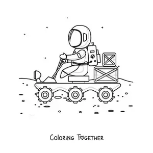 Coloring page of an astronaut on the Mars rover