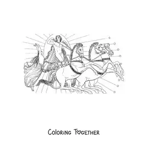 Coloring page of the golden chariot of the god Apollo