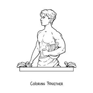 Coloring page of the realistic god Apollo with his lyre
