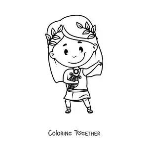 Coloring page of the god Apollo in cartoon style with his lyre