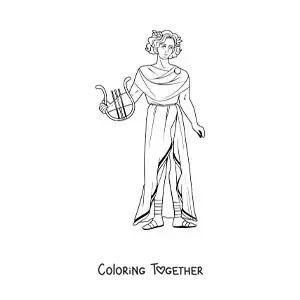Coloring page of Apollo the god of Greek mythology with his lyre