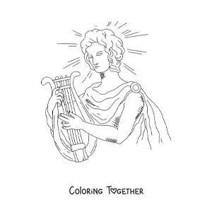 Coloring page of Apollo the Greek god playing his divine music