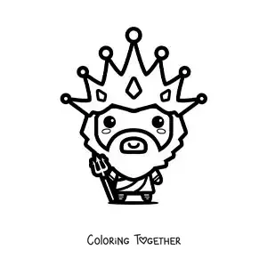Coloring page of the god Poseidon in kawaii cartoon style