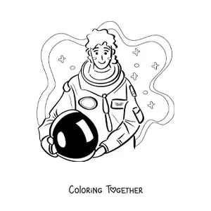 Coloring page of a woman astronaut without her space helmet
