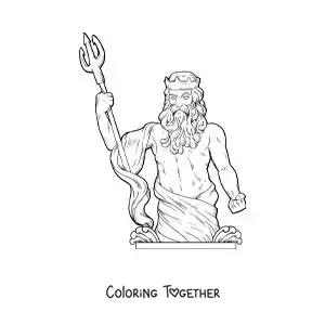 Coloring page of Poseidon the realistic sea god with his trident