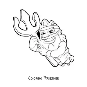 Coloring page of a cartoon of Poseidon with his trident