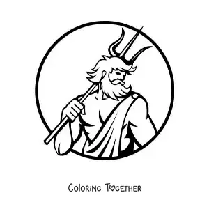Coloring page of Poseidon with his trident