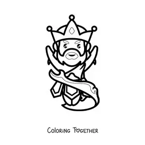 Coloring page of the god Poseidon in kawaii style controlling the sea