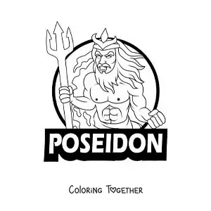 Coloring page of the Greek god Poseidon