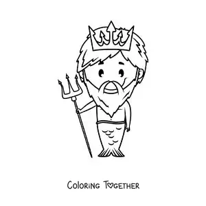 Coloring page of the cartoon merman Triton the son of Poseidon