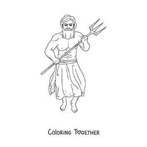 Coloring page of the god Neptune