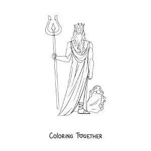Coloring page of Poseidon controlling the tides