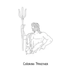 Coloring page of a Greek statue of Poseidon