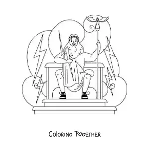 Coloring page of Zeus on his throne on Mount Olympus