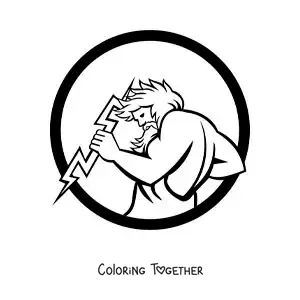 Coloring page of the god Zeus with a lightning bolt