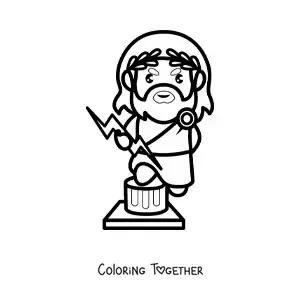 Coloring page of the god Zeus in kawaii cartoon style with a lightning bolt
