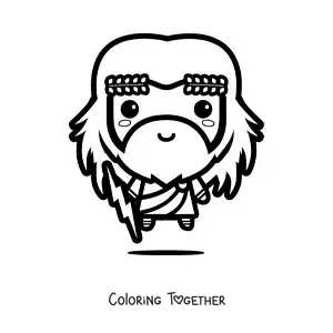 Coloring page of Zeus in kawaii style with his lightning bolt