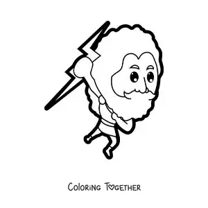 Coloring page of a cartoon of Zeus the Greek god throwing a lightning bolt