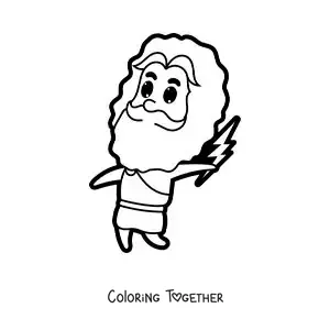 Coloring page of a cartoon of the god Zeus with a lightning bolt
