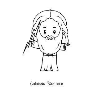 Coloring page of the god of Greek mythology Zeus in cartoon style