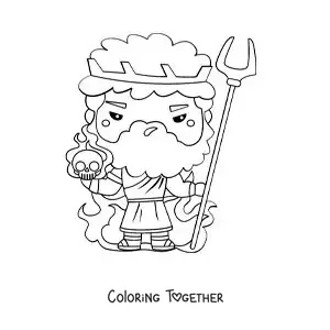 Coloring page of the god of the underworld Hades in kawaii cartoon style